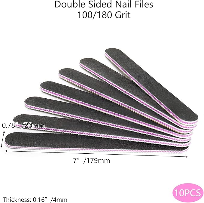16PCS Nail Files and Buffer with Storage Box,Professional Manicure Pedicure Kit White Buffer Block Reusable 100/180 Grit Nail Files Emery Board Black for Nature Acrylic Nails Home Salon Travel Use