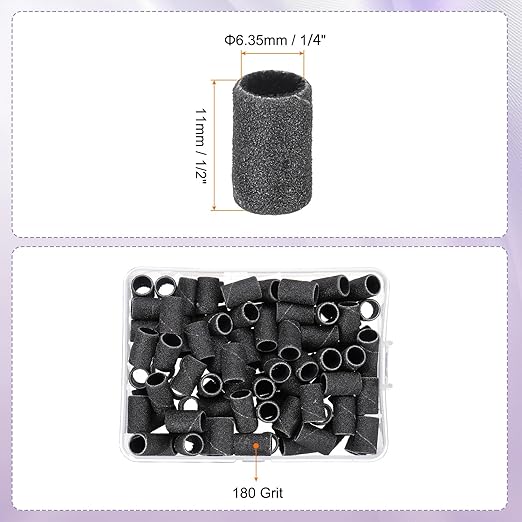 HARFINGTON 100pcs Small Sanding Bands 180 Grit for Nail Drill Bits Mini Sanding Band for Nails Gel Manicures Black