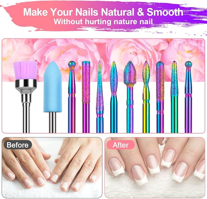 URAQT Nail Drill Bits Set, 11pcs Electric Nail Drill Bits Kit 3/32" Tungsten Steel Carbide Nail Bits, Cuticle Polishing Bits for Acrylic Gel Nails, Electric Nail Files Manicure Pedicure Drill Tool