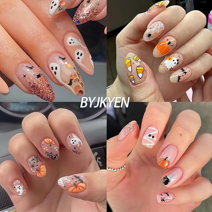 Halloween Nail Stickers for Nail Art, Ghost Nail Decals Cute Ghost Skull Spider Web Bat Pumpkin 3D Self-Adhesive Sticker Nail Art Design Holiday Manicure Decoration Supplies Nail Art Stickers 6 Sheets