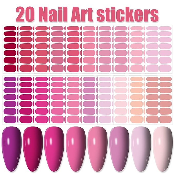 WOKOTO 20 Sheets 440 Pieces Toe Nail Polish Stickers Full Wraps for Women, Solid Nail Polish Strips for Toe Nails, Stick On Nails for Women Gel Nail Strips DIY Nail Art Stickers