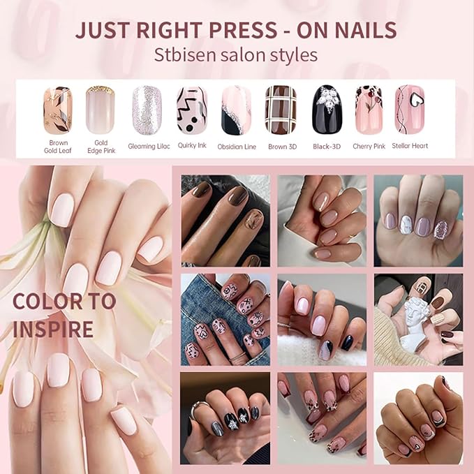 Press on Nails Short Square, Pink Fake Nails Kit with Cartoon doodle Designs, Glossy Acrylic Press on Nails, Thick Reusable Glue on Nails Short Press on Nails for Women, Quirky Ink