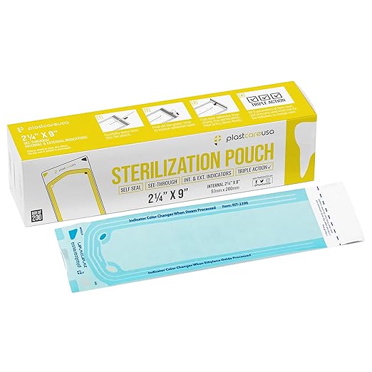 1000 2.25 x 9 Dental Sterilization Pouches, Sterilizer Autoclave Bags for Sterilizing Instruments and Cleaning Tools, 5 Boxes of 200