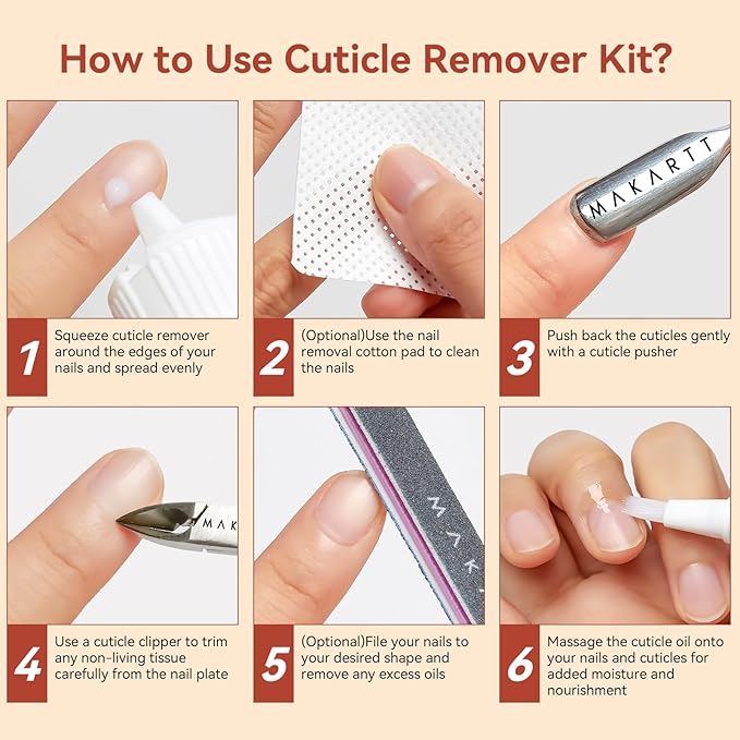 Makartt Nail Care Kit with Cuticle Oil, Trimmer, Nail File & 120ml Cuticle Remover Liquid, Nail Manicure Kit for Cuticles Softener & Moisturize