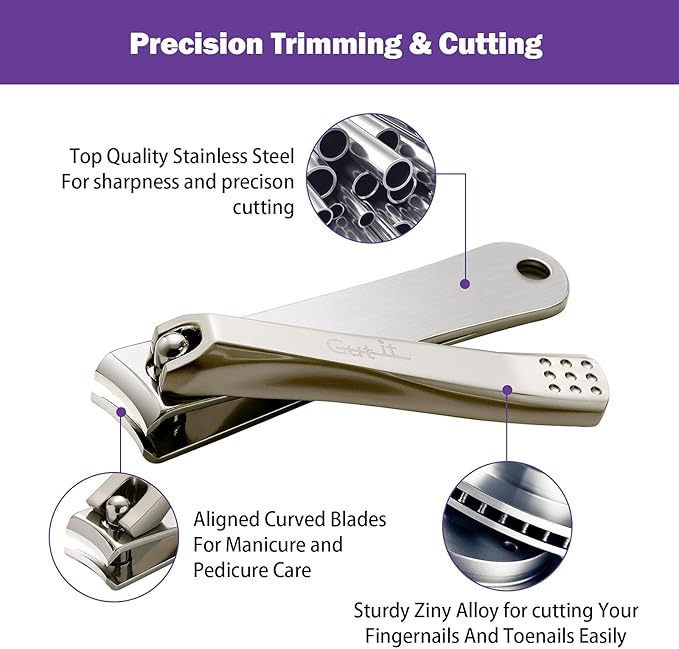 2Pcs Stainless Steel Fingernail Clipper W/Built-in Nail File, Ultra Sharpness & Sturdy Toenail Clipper Set for Men and Women, Washable