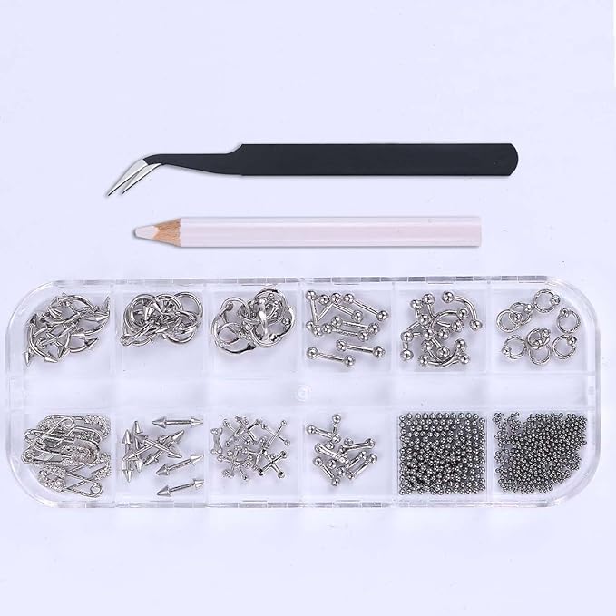 Metal Punk Nail Art Studs: 12 Grids Mixed Sizes Rivet Steel Beads Cross Nails Charms with Tweezers and Pen- Y2K Alloy Ring Gothic Nail Accessories for Women - DIY Craft Decoration Manicure Supplies