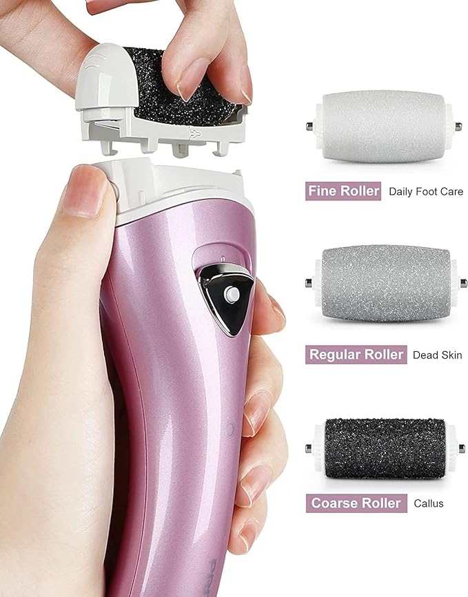 Electric Foot Callus Removers Rechargeable,Portable Electronic Foot File Pedicure Tools, Electric Callus Remover Kit,Professional Pedi Feet Care Perfect for Dead,Hard Cracked Dry Skin（Pink）