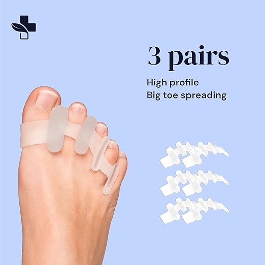 YOGAMEDIC Silicone Toe Separators for Women - 6-Pack, Transparent/Green - Bunion Relief & Bunion Corrector - Hammer Toe Straightener & Gentle Alignment - Versatile Fit & Foot Spacer