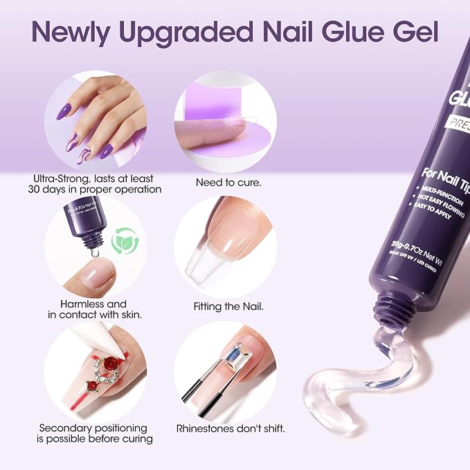 Gellen Semi Solid UV Nail Glue Gel for Press on Nail Tips Acrylic Nails and Press on Nails, Nail Bond Gel Nail X Glue for French TipNails