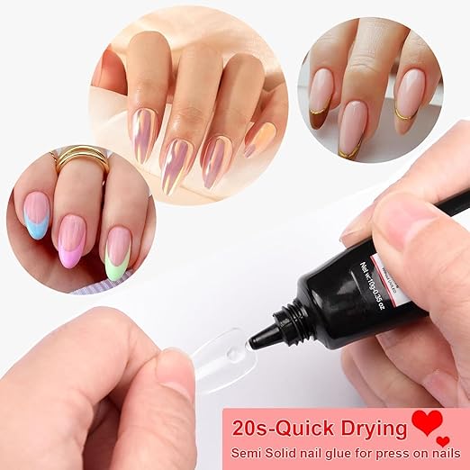 5PCS Semi Solid Nail Glue, New Super Strong Solid Nail Glue for Acrylic Nails Press Ons Nails Quick Drying No UV Light Long Lasting for Acrylic Fake Nails Tips Chip-Resistant & Longwear Formula