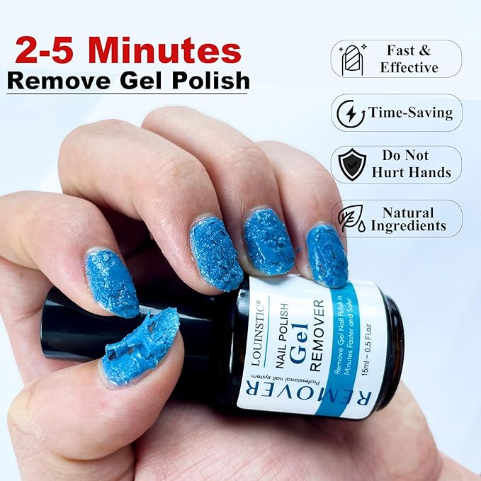 LOUINSTIC 15 ml Gel Nail Remover – Professional & Fast Gel Polish Remover, Acetone-Free Gel Remover for Nails, Quick 2–5 Min No-Soak & No-Foil Removal, Non-Irritating Nail Care Solution for Home DIY