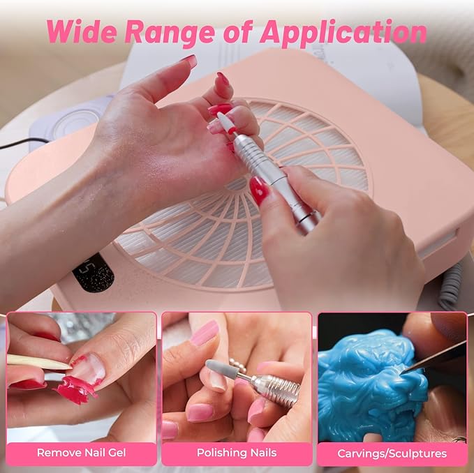 Nail Dust Collector with 2 Cleanable & Reusable Filters,Dust Extractor Compact Vacuum Fan Dust Collector,Suction Machine for Acrylic Home Nails Polishing Nail Salon,Pink