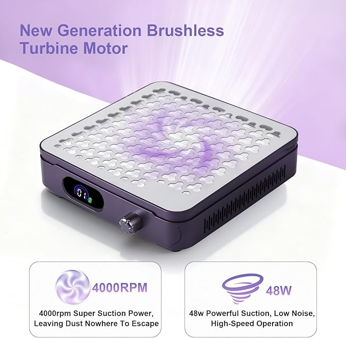 Nail Dust Collector with 10 Speed Settings, Powerful Suction Nail Vacuum, Nail Fan Dust Collector for Beginner, Dust Collector Nail Tech for Acrylic Nail Polishing Manicure Salon Home(Purple)
