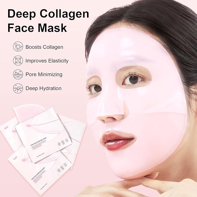 Pink Collagen Jelly Gel Sleeping Mask, Overnight Face Mask for Glass Glow Skin Hydrating Firming Elasticity, Deep Moisture Barrier Care, Cooling Refreshing Korean Skincare, 28g x 4pcs