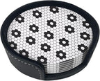 6 Pcs Black White Flower Hex Tile Print Floor Leather Coasters - Image 5