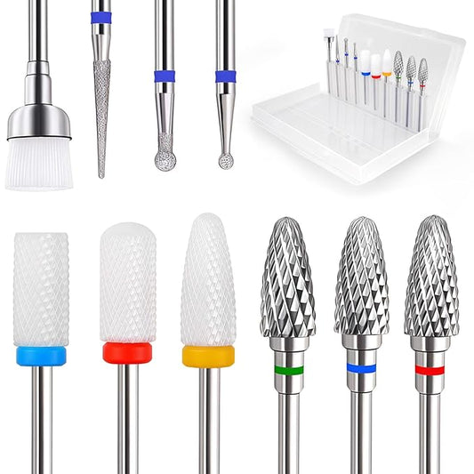 Fantexy 10Pieces Ceramic Nail Drill Bits, 3/32 Inch Professional Acrylic Nail Bit Set,Nail File Bits Nail Art Tools For Electric Manicure Machine Home Salon Use
