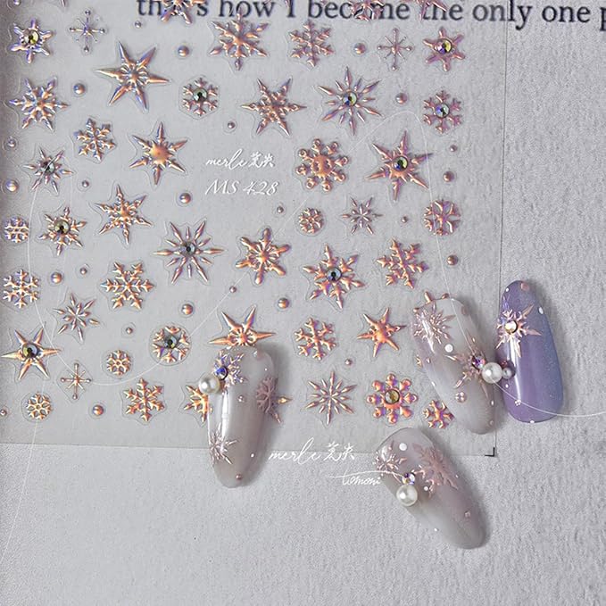 1 Sheets Christmas Nail Stickers 5D Embossed Snowflake Nail Art Stickers Laser with Rhinestones Glitter Nail Designs Winter Snowflake Nail Decals Nail Art Supplies for Women DIY Manicure Decorations