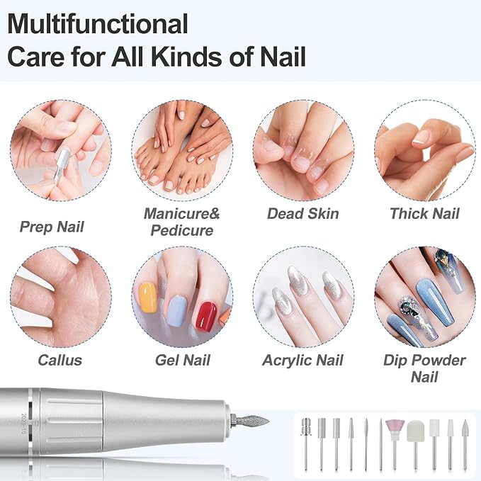 Rechargeable Nail Drill Macine, 35000RPM Professional Electric Efile Nail Drill with LCD Display for Acrylic Nails Remove, Portable Manicure Pedicure Polishing Tools with everything for Salon Home Use