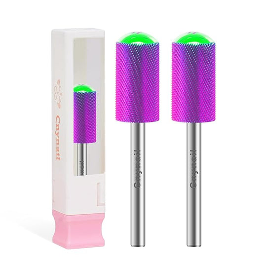3/32" 2PCS Large Barrel Smooth Round Top Tungsten Carbide Nail Drill Bit Safety Bit for Gel & Acrylic Removal, 2-Way Rotating Efile Tip, Salon Electric File Accessory (XF Grit, Purple)