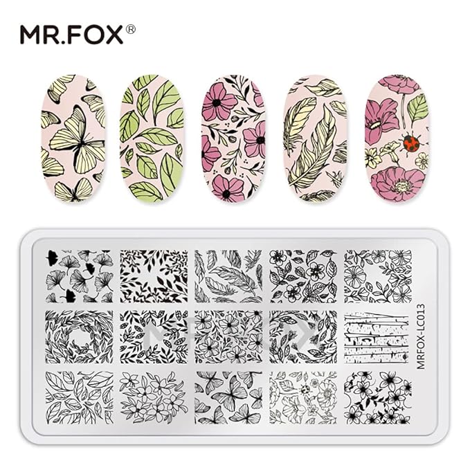 MR.FOX Nail Stamping Plate Set, 5Pcs Nail Art Stamp Kit Templates for Women with Plenty of Images