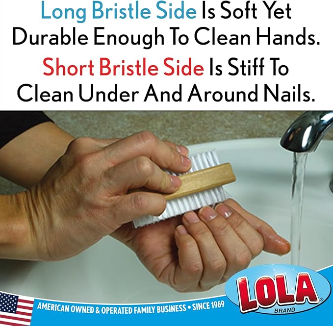LOLA Classic Hand & Nail Wood Brush, 144 Pack, Heavy Duty 2 Sided Soft & Stiff Bristles, Cleans Hands, Fingernails, Feet & Toenails