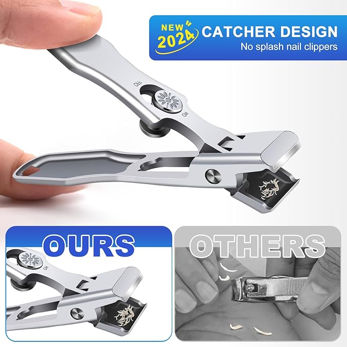 German Nail Clippers for Men Thick Nails,Upgrade Straight Toenail Clippers for Seniors with Wide Opening,Large Heavy Duty No Splash Ingrown Fingernail Clipper Nail Cutter with Catcher