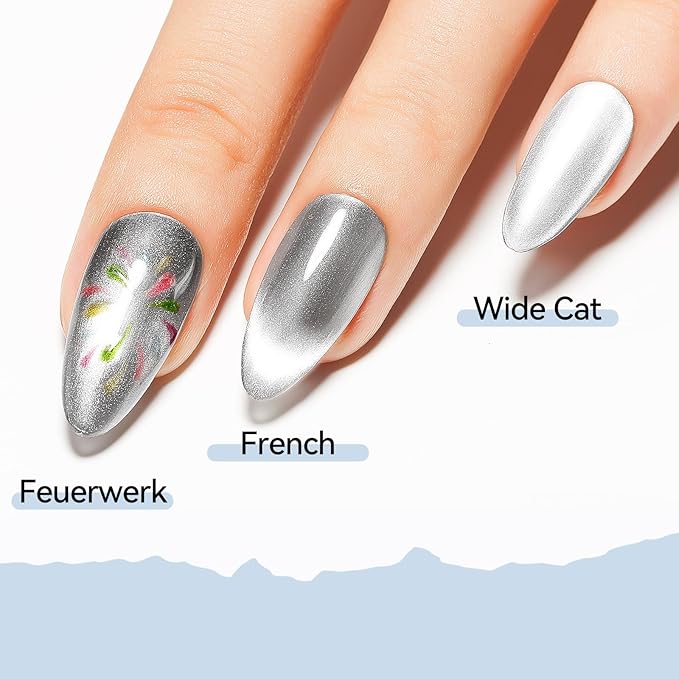 MIZHSE Quick Dry Cat Eye Nail Polish, Sliver Magnetic Nail Polish with Magnet, Air Drying Fast Nail Lacquer 15ml Cateye Effect for Women Girl Non-Gel Nail Art Manicure DIY Home