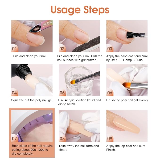 ROSALIND Nude Poly Extension Gel, 60ml Nude Poly Nail Gel for Nail Art Decoration, Hot Builder Color Nail Thickening Extension Easy to DIY Use at Home Need UV Lamp