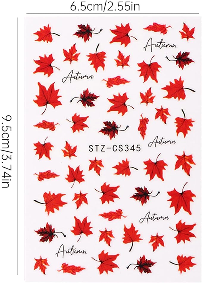 Maple Leaves Nail Stickers 6PCS Fall Maple Leaf Nail Decals 3D Self-Adhesive Red Orange Leaves Nails Design Nail Supplies Fall Stickers for Nails Thanksgiving Day Nail Decals for Women DIY Manicure