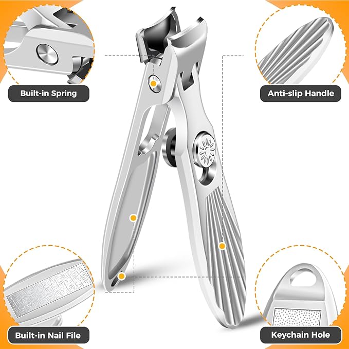 Nail Clippers for Men Thick Nails with Catcher, Large Toe Nail Clippers for Thick Toenails for Seniors with Wide Jaw Opening, Sharp Fingernail Clipper Cutter Set with Long Handle Gifts for Men Women
