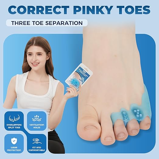 Tailor’s Bunion Corrector and Pinky Toe Separators - Gel Protectors for Pain Relief, Overlapping, Curled Toes - Little Straightener - Adjustable Tailor Pads - Toes Spacer (Blue)