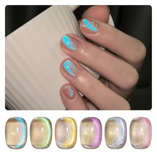 GAOY Cat Eye Gel Nail Polish Set with Magnet for Blue Glitter Holographic Cat Eye, Salon Gel Manicure and Nail Art DIY at Home, Mermaid's Tears