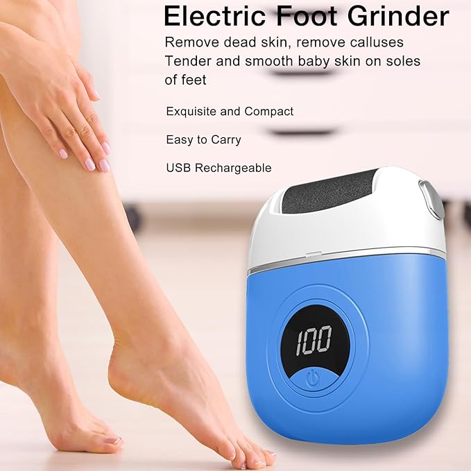 Electric Callus Remover Foot File, 2024 New USB Rechargeable Foot Repair and Grinding Device, Heel Polisher Digital Display, Feet Callus Remover, for Men Women Dry Callus Dead Skin (Blue)