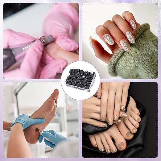 HARFINGTON 100pcs Small Sanding Bands 240 Grit for Nail Drill Bits Mini Sanding Band for Nails Gel Manicures Black