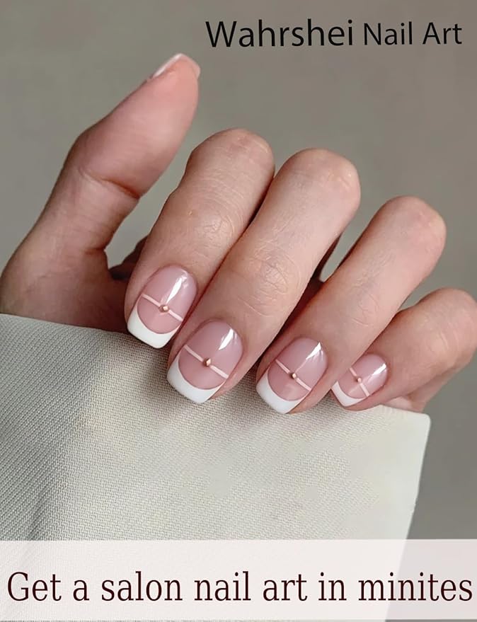 Gel Nail Strips No UV, French, UV Free, Long Lasting Gel Stickers - Contains 22 Wraps, 1 Prep Pad, 1 File