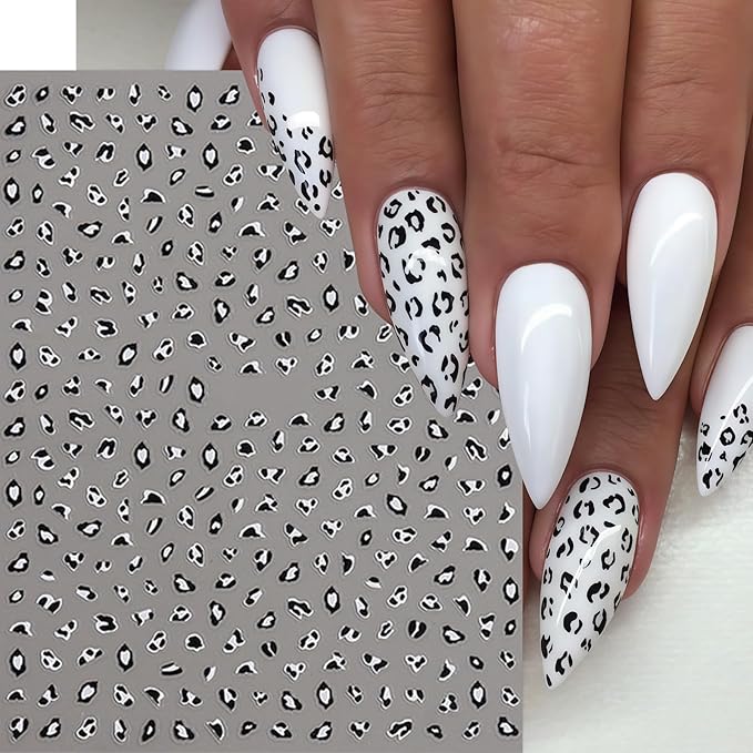 Leopard Print Nail Art Stickers Leopard Nail Stickers Self-Adhesive Cute Pink Brown White Design Fall Nails Decals Cheetah Print Pattern Cute Autumn Nails Supplies Fall Nail Decorations for Women DIY