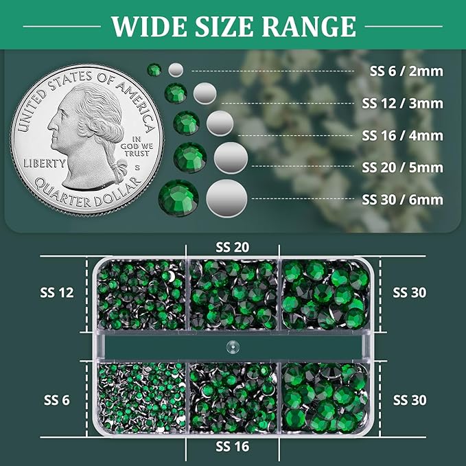 Resin Rhinestones for Crafting, 1 Box Dark Green Multi Sizes Flatback Bedazzling Crystals for Crafts Nail Art Deco, Non Hotfix Gems Charms for Tumbler Shoes Clothing Fabric Face Makeup