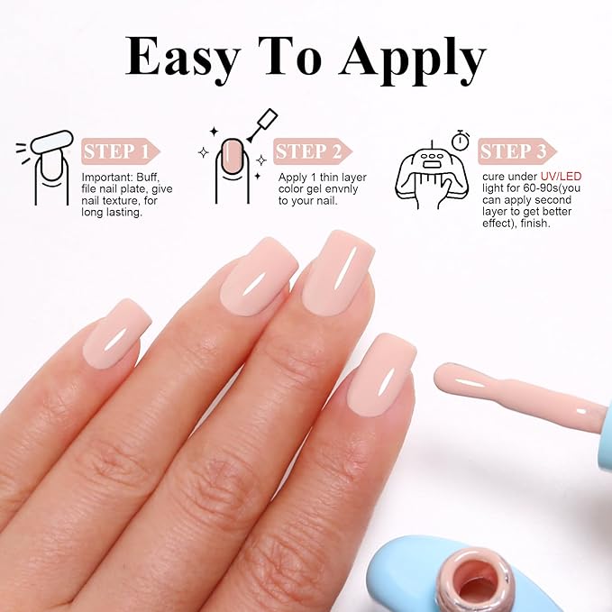 Imtiti Nude Gel Polish, Nude Neutral Gel Polish 3 in 1 One Step Gel Polish Kit, Soak Off LED U V Gel Polish Nail Art Starter Manicure Salon for Women Girls 0.3 Fl Oz