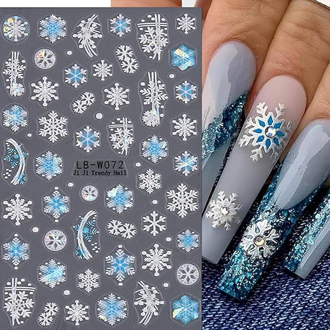 6 Sheets Snowflake Nail Art Stickers Christmas Santa Hat Nail Decals Aurora Gingerbread Man Bell Nail Design 3D Self Adhesive Cute Nail Stickers for Women Decoration Manicure Supplies