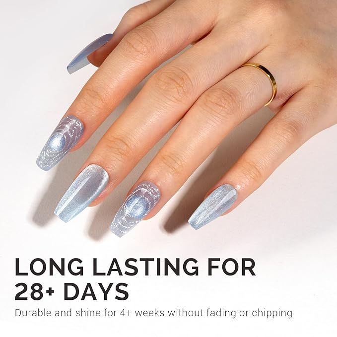 MelodySusie Jeweliver Cat Eye Gel Nail Polish, 0.5 Fl Oz Light Blue Glitter Holographic Magnetic Nail Polish with Magnet, UV Nail Polish for Nail Art Manicure Salon DIY at Home C54