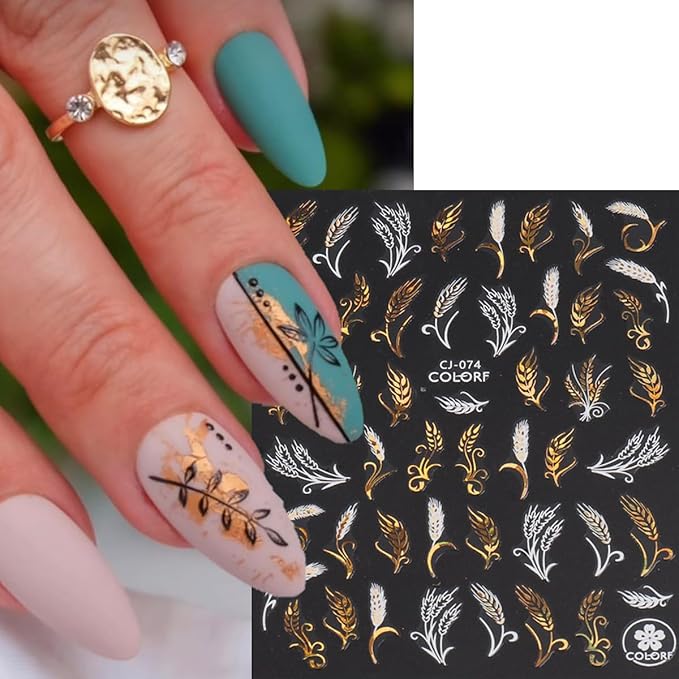 9 Sheets Fall Nail Stickers for Nail Art Maple Leaf Nail Decals Flower Tree Maple Leaves Design Decals D Self-Adhesive Glitter Gold Nail Sticker Thanksgiving Day Nail Art Stickers for Nails Tips
