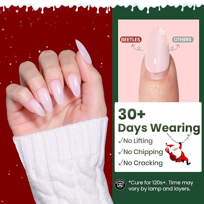 Beetles Hard Gel Kit-Christmas Limited 3 Colors 9 in 1 Nail Extension Sculpting Building Apex High Hardness for Salon Professionals Tech Use,Nude Pink Clear Builder Nail Gel,UV & LED Lamp Cured Needed