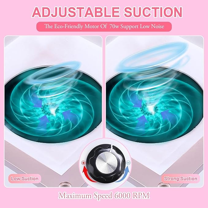 Nail Dust Collector LEDSUUEI: 80W Vacuum Fan Vent Dust Collector Nail Tech with Reusable Filter Adjustable Nail Vacuum Dust Collector Electric Dust Suction Machine, Acrylic Gel Nail Polishing Removal