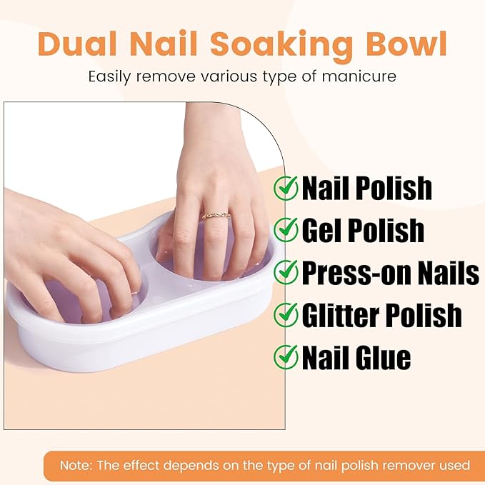 Dual Nail Soaking Bowl Acetone Proof: Soak Off Gel Nail Polish Dip Powder Remover Bowl- Cut the Soaking Time in Half Manicure Bowl for Salon Home