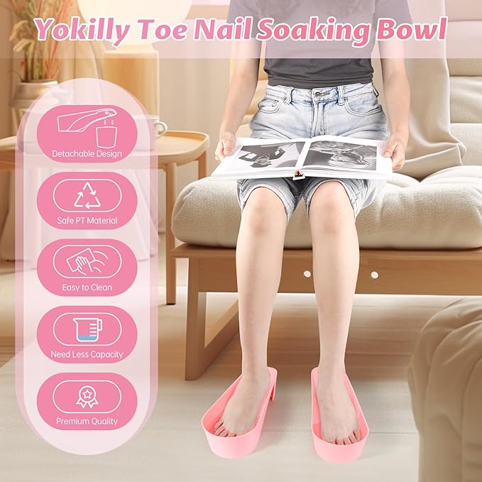 Yokilly Toe Nail Soaking Bowl, 2 PCS Toenails Soak Off Bowl, Shoe Design Foot Bath Soak Tub Bowl, Acetone Proof Pedicure Foot Spa Nail Soaker Bowl(Pink)