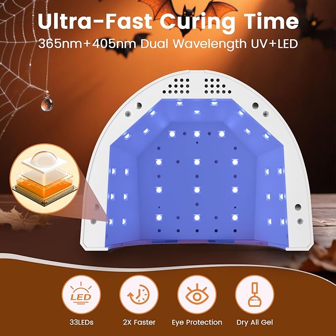 Lavinda UV LED Nail Lamp for Gel Polish, 48W UV Light for Nails Professional Nail Dryer Fast Curing Lamp with 4 Timers, Smart Sensor, Detachable Base for Hands & Feet Home Salon DIY Manicure-Orange