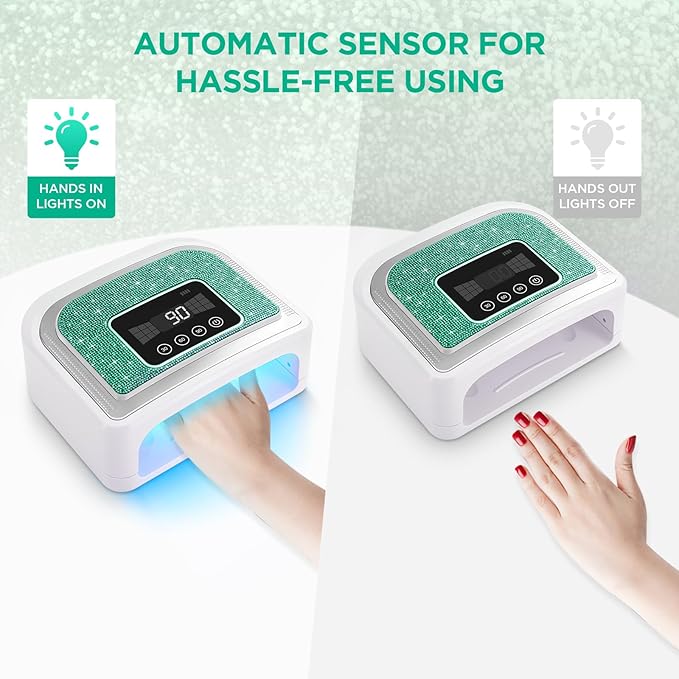 Aedavey Cordless Nail Lamp, Rechargeable UV Nail Lamp for Gel Nails, LED Nail Lamp with 4 Timer Modes, Gel Nail Light Decorate with Sparkling Nail Rhinestones Diamond (Sparkly Green Diamond)