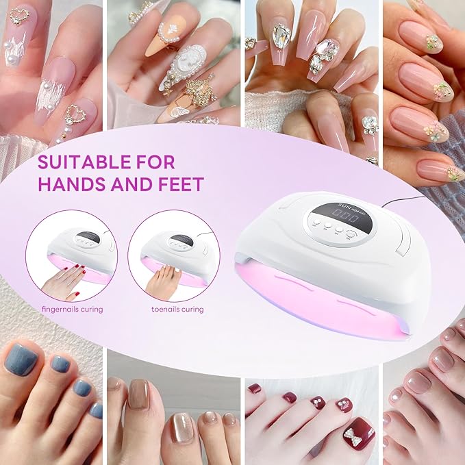 320W UV LED Nail Lamp, Professional UV Nail Dryer Light with 84Pcs LED Beads, Fast Gel Curing 4 Timer Setting Auto Sensor, Portable Handle Gel Polish for Salon and Home Nail Art Tools
