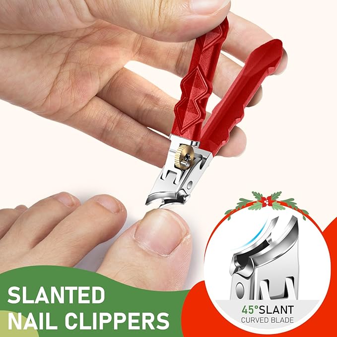 2025 Christmas Stocking Stuffers, Toenail Clippers for Thick Toenails, Wide Jaw Opening Nail Clippers, Heavy Duty Ingrown Toenail Clippers Nail Cutters, Ultra Sharp Slanted Nail Clippers, Red & Green