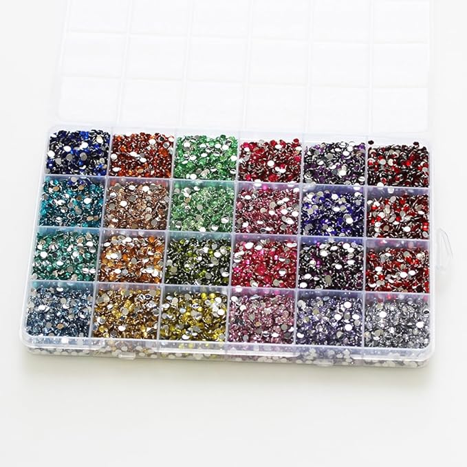 24000Pcs Nail Art Rhinestones, BetterJonny 24 Colors 3mm Round Nail Flatback Rainbow Gems Set with Tweezers and Pencil AB Glitter Flat-Bottomed Rhinestone for Crafts Decoration and Jewelry Making